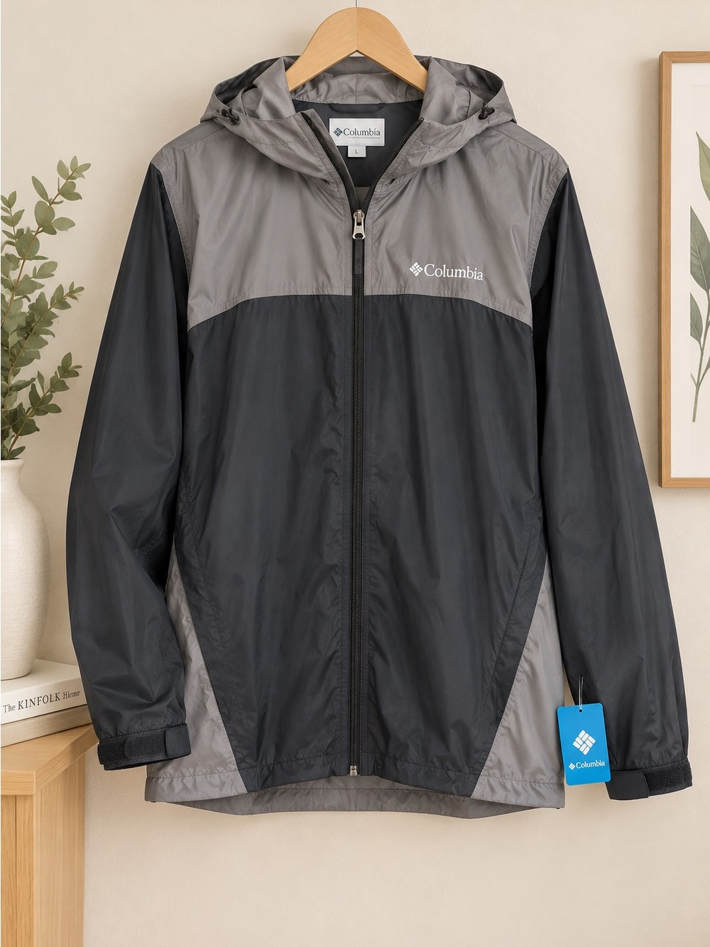 Columbia Hooded Rain Jacket - Black & Gray
